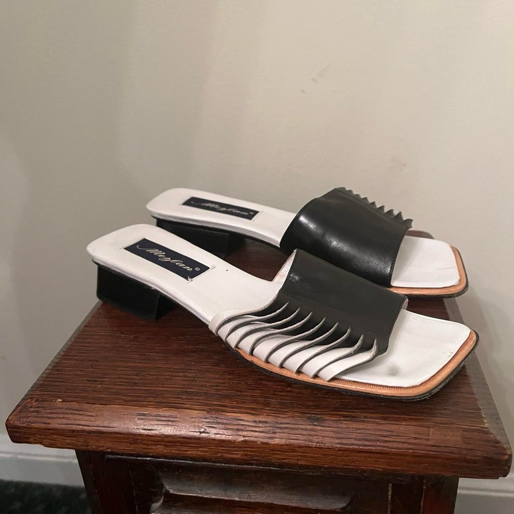Y2K Vintage Mezlan Black White Leather Sandal Heels - Picture 5 of 7